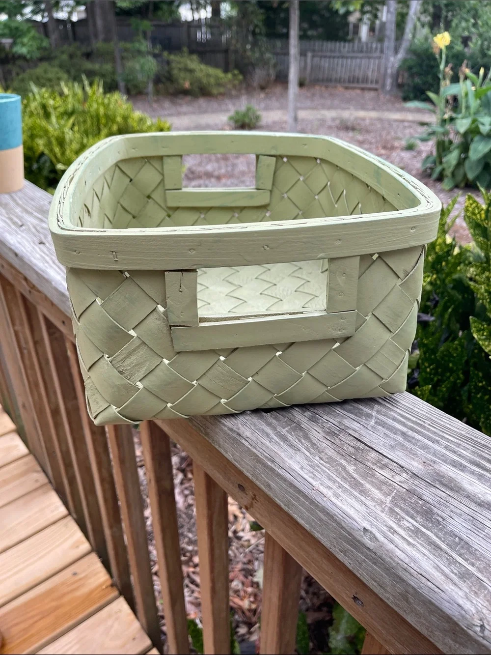 Woven Rattan Green Square Cottagecore Storage Basket